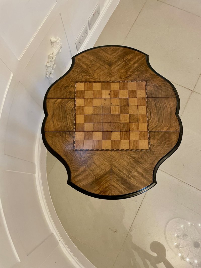 Antique Victorian Quality Burr Walnut Chess Table - Image 9